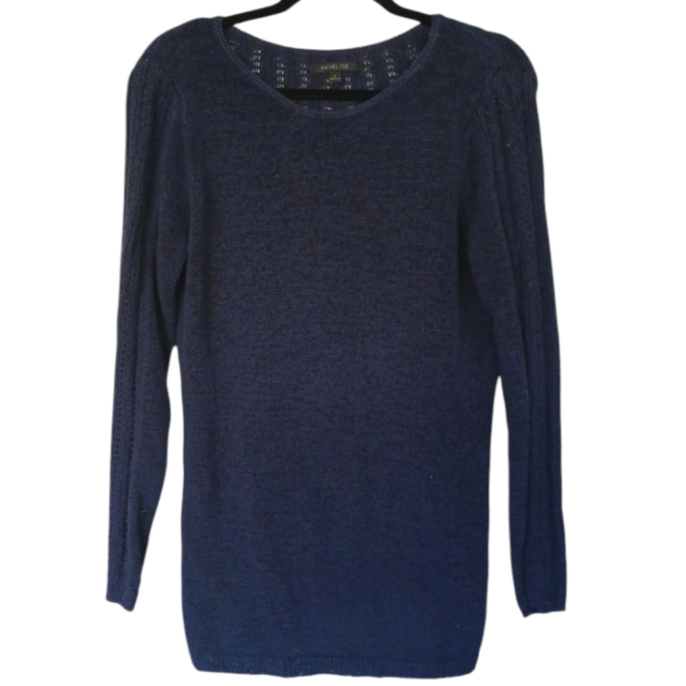 Rachel Zoe Navy Blue Scoop Neck Light Sweater Size Large